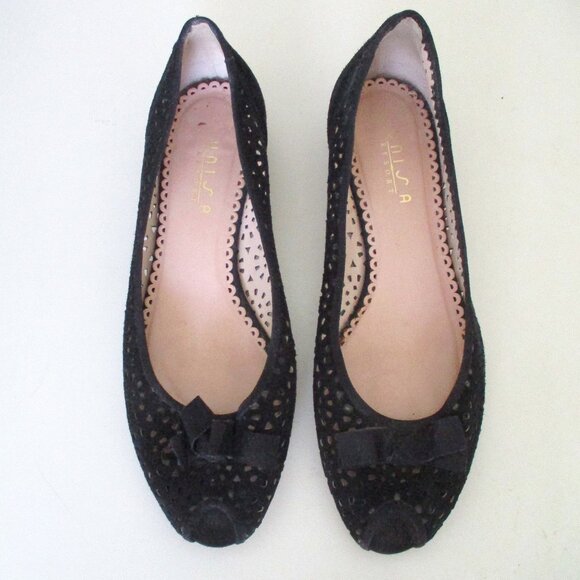 Unisa Resort Black Laser-cut Suede Ballet Flat w/ Peep Toe - Size 38 Euro - Picture 4 of 9